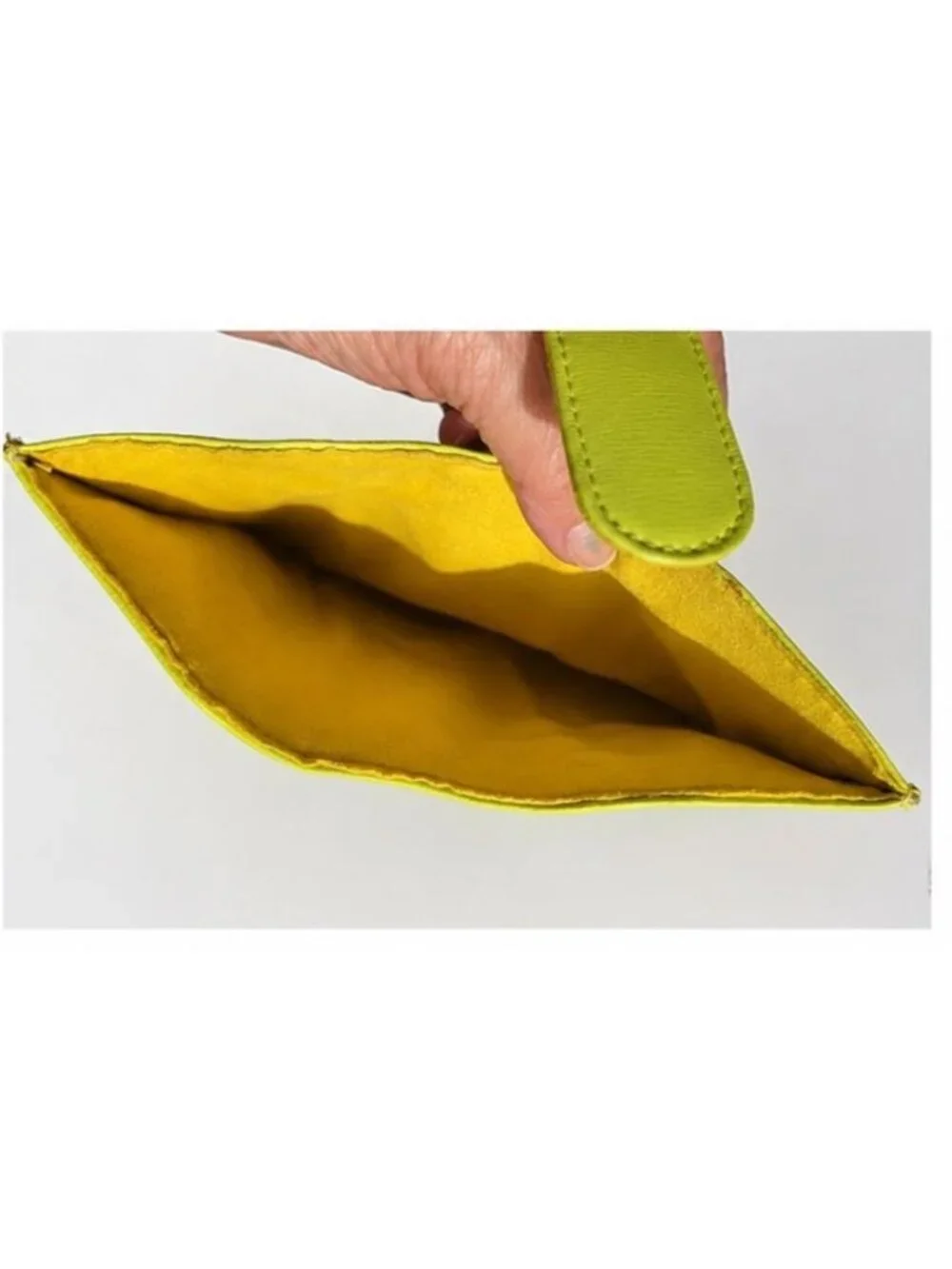 C. Wonder Neon Chartreuse Green Tablet Sleeve Clutch Pouch Gold Logo